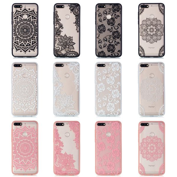 

relief lace pattern for huawei honor 7c/y7 2018/enjoy 8 case fashion lace datura flower sun flower hard pc+tpu cases back cover