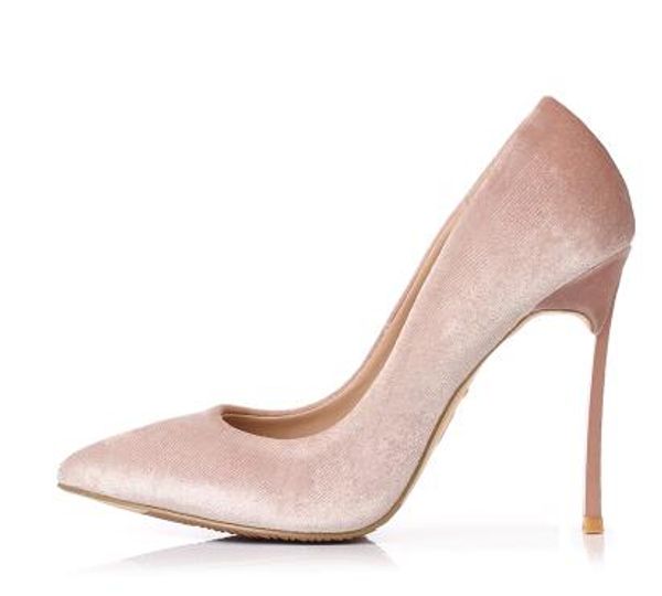 

spring stilettos high heels pumps slip on metal heels for woman slip on fashion velvet dress shoes, Black