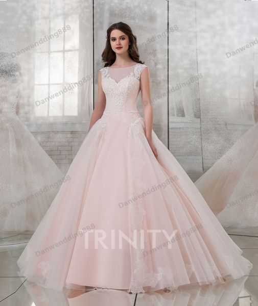 

romantic pink tulle lace scoop applique a-line wedding dresses bridal pageant dresses wedding attire dresses custom size 2-16 zw712183, White