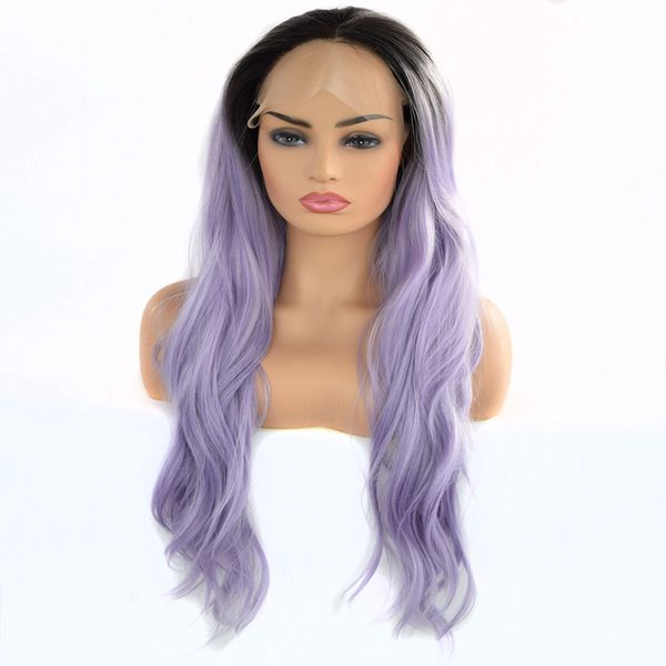 Lace Front Wigs Purple Ombre Synthetic Natural Wave Black Root