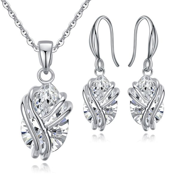 

fashion shiny ornaments sliver cubic zirconia jewellery sets earings and necklace wedding jewelry for women, Silver
