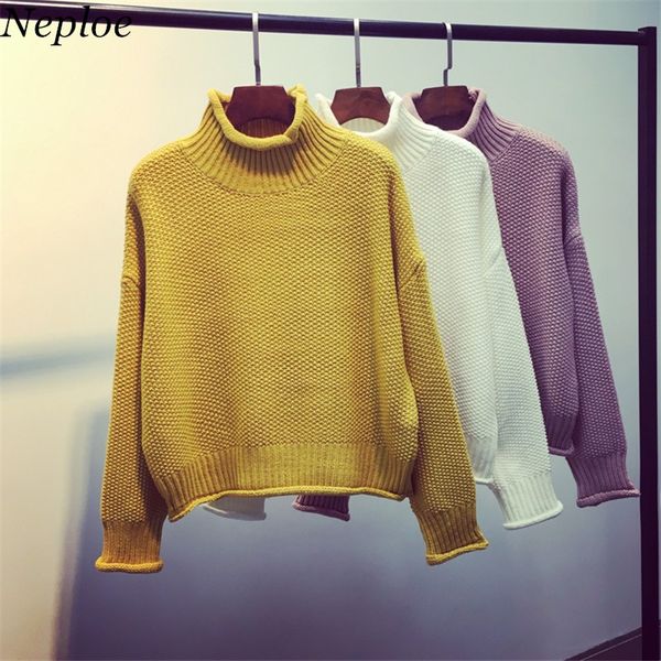 

neploe half turtleneck solid women sweaters knitted autumn winter thick short pullovers korean fashion short knitwear 68161, White;black