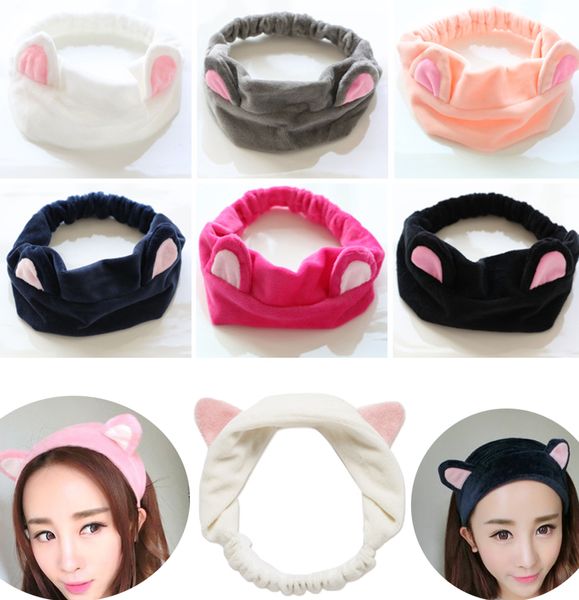 

new girl cat-ear forehead headband hair accessories ladies yoga makeup hairband headwrap turban workout jogging headpiece headwear wholesale, Black;brown