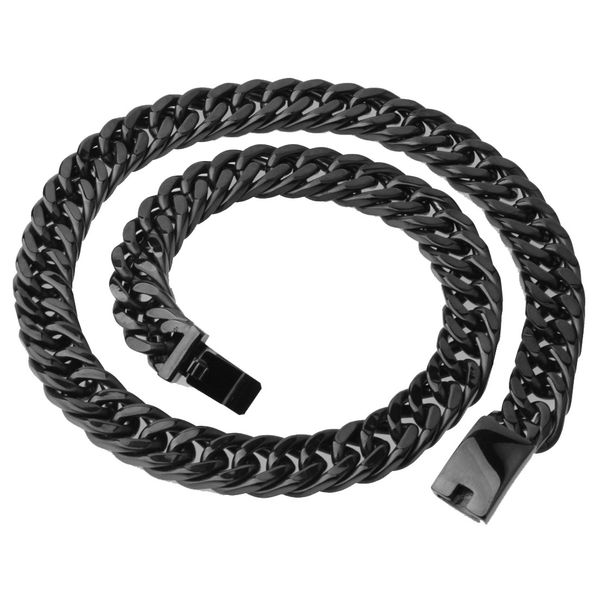 

Titanium Steel Cuban Link Chain, Auniquestyle 15mm Men Hip Hop Chunky Chain Stainless Steel Black Gum Plated Jewelry Necklace 24 inch Length