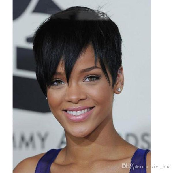 

rihanna's hairstyle black short wigs for black white women synthetic hair pelucas pelo natural perruque courte peruca pruiken fashion i
