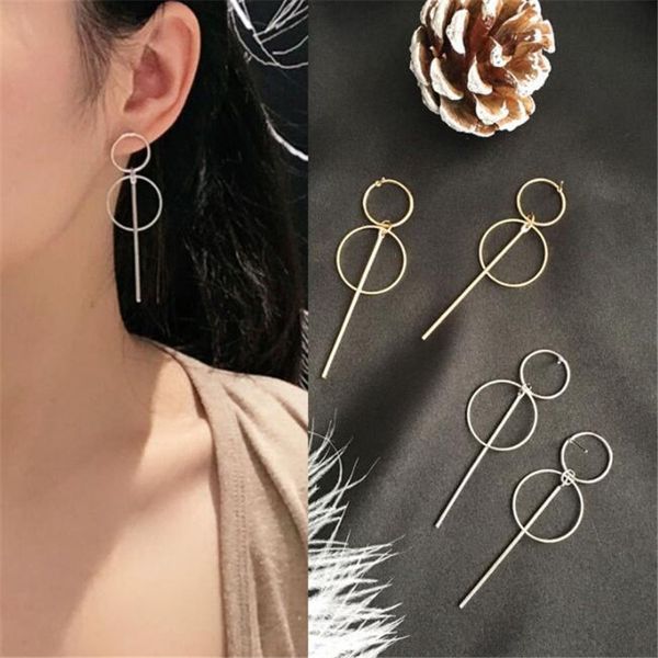 

new fashion earrings punk simple gold/ silver long bar tassel pendant double circle dangle earrings for ladies gifts lx