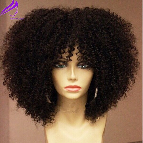 

180density full natural full lace front wig with bangs synthetic short hair afro kinky curly wigs for black women