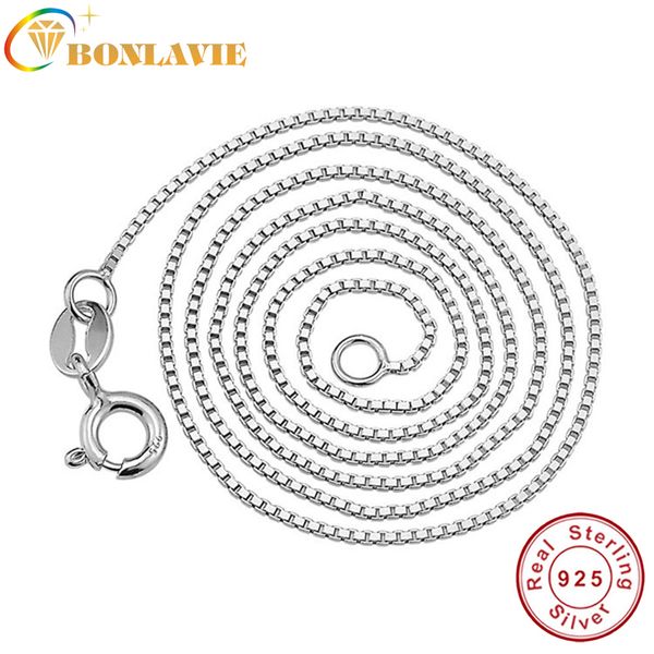 

bonlavie new italian box chain necklace pure 925 solid sterling silver 0.5 0.8 1 1.2 1.5mm 40cm 45cm 2016 fine jewelry for women