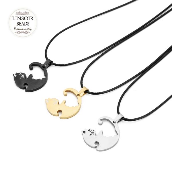 

new cute cat pendent necklace golden kitten stainless steel pendent necklace for women party jewelry gift, Silver