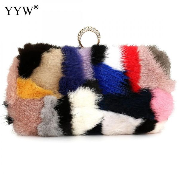 

fashion designer artificial wool women messenger bag winter women chain shoulder bag luxury fur handbag large lady clutch