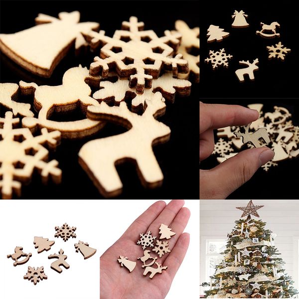 100 Stück Naturholz DIY Weihnachtsbaum hängende Ornamente Anhänger Geschenke Baum Schneeflocken Tischflasche DTY Dekoration