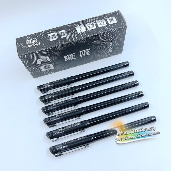 

truecolor] (12 pieces/lot) good quality school student stationery neutral gel pen 0.5mm black ink office writing supplies b3