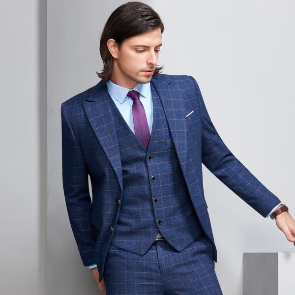 

plaid 3 piece men suit check slim fit leisure wedding dress suits for groom plus size terno masculino 4xl cd30, White;black