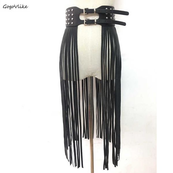

long tassel cummerbund belt 2018 new fashion pu leather punk rivet waist punk hip hop styles belt for woman metal bt115s50, Black;brown