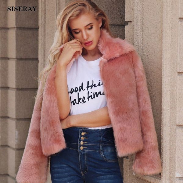 

4 colors turn down collar thick warm winter coat ladies faux fur coat long sleeve shaggy jacket outwear women fake furry, Black