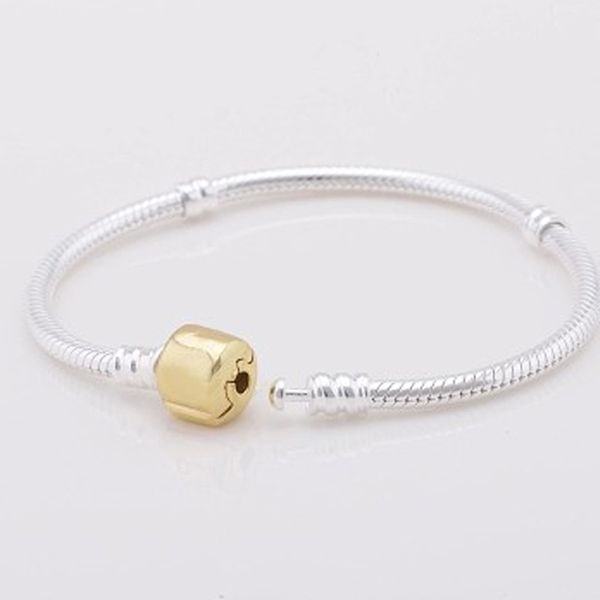 

1pcs drop shipping gold bracelets with logo silver snake chain fit for pandora bangle logo golden bracelet women children gift, Golden;silver