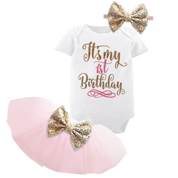 1 Jahr Baby Mädchen Geburtstagskleid Kinder Babykleidung Gold Schleife 6 Monate 1. 2. Geburtstag Taufkleider für Mädchen Partykleidung