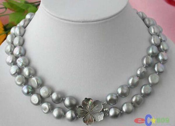 

>>>>17 inch 2row gray baroque freshwater cultured pearl necklace, Silver
