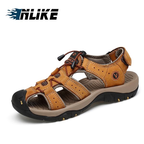 

new fashion summer leisure beach men shoes leather sandals men's sandals hiking, Black