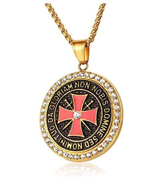 

gold plated stainless steel shiny crystal the knights templar cross pendant necklace for men women, Silver