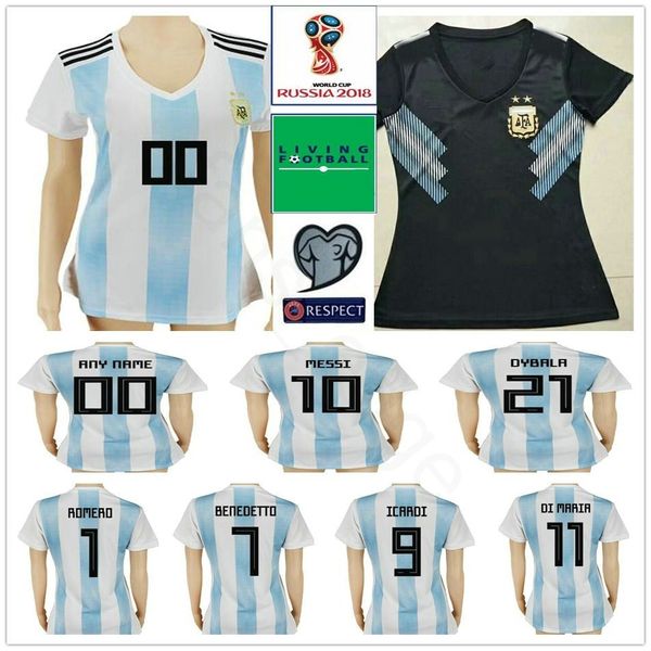 

2018 world cup women argentina soccer jerseys 10 messi maradona 20 kun aguero 21 dybala 6 biglia custom white black ladies football shirt, Black;yellow