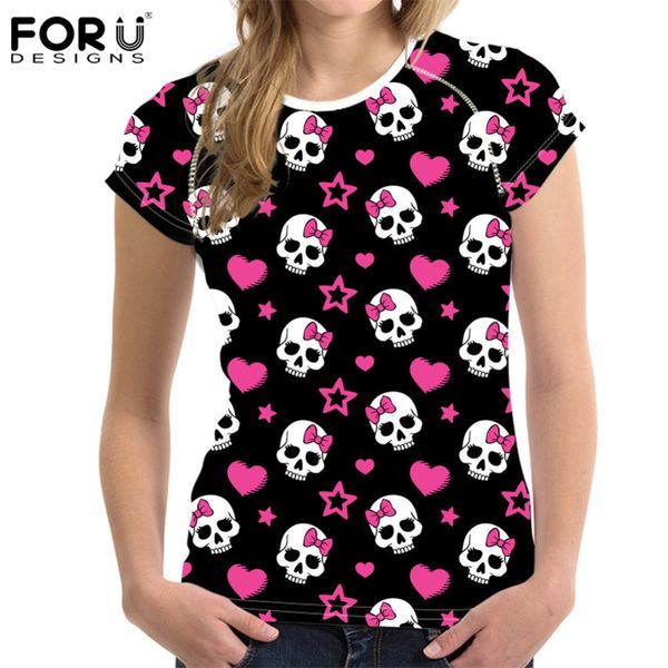 

forudesigns women summer short sleeve t-shirt cool skull printing casual o-neck t shirt for girls mesh tees oversized, White