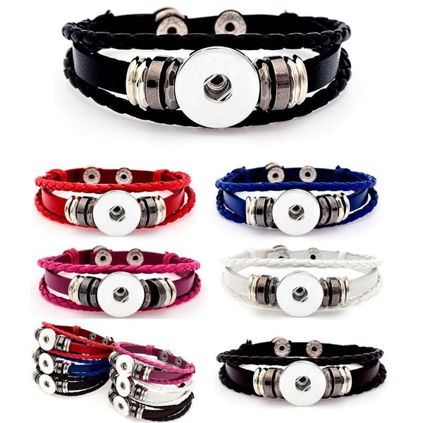 

fashion new 6 colors diy multilayer leather chunk 18mm metal button bracelet diy ginger snap button statement jewelry, Golden;silver