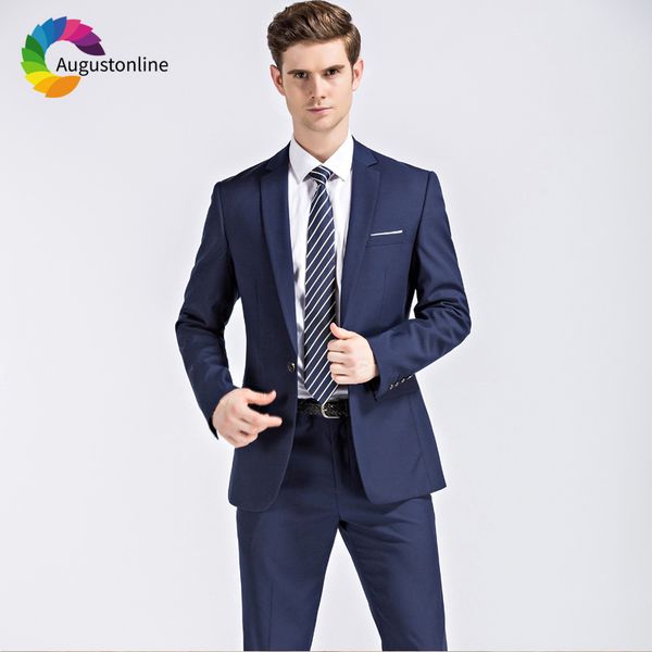 

augustonline royal blue business men suits wedding slim fit groom wear tuxedos 2 pieces (jacket+pants) prom man blazer, White;black