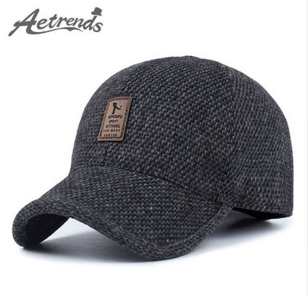 

[aetrends] woolen knitted design winter baseball cap men thicken warm hats with earflaps z-5000, Blue;gray