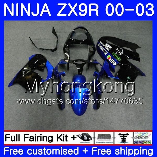 Corpo per KAWASAKI ZX 9R 9 R ZX 900 ZX9R 00 01 02 03 216HM.7 ZX900 900CC ZX9 R ZX-9R 2000 2001 2002 2003 Kit carenatura nero blu lucido