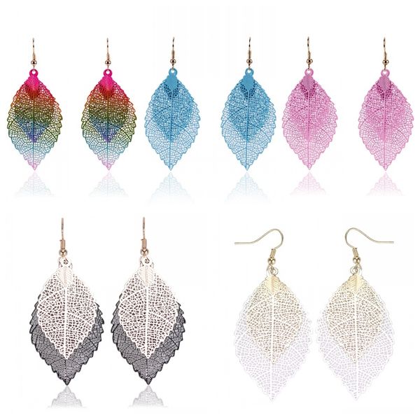 

boho ethnic style women fashion double color leaf dangle earrings vintage leaves long tassels drop earring women jewelry gift dhl h124r, Silver