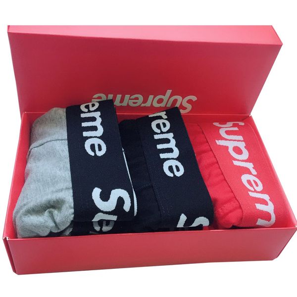 

waistband su letter popular logo underwear young people breathable cotton men boxer red gift box packed, Black;white