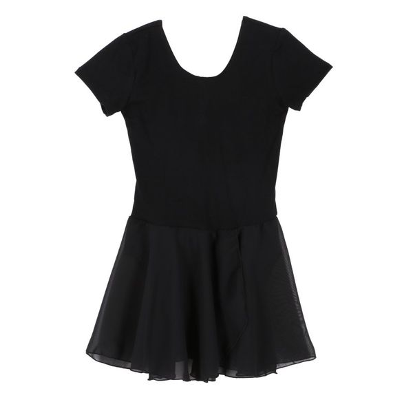 

kids girls short sleeve cotton dance clothes siamese gymnastics clothing ballet skirt costume, Black;red