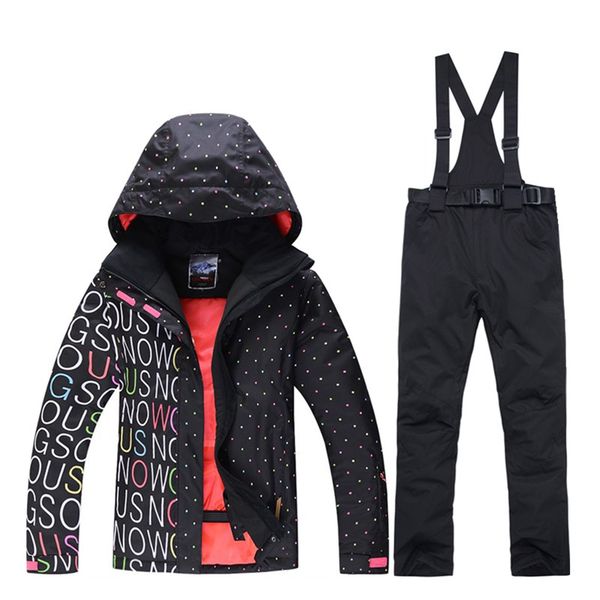 

2019 new winter outdoor windproof waterproof 10k snowboard jacket + strap pants suit thick warm female snowboard set