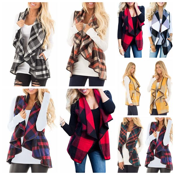 

lapels sleeveless cloak woolen coat autumn winter casual plaid women vest turn down neck cardigans 30pcs ooa5538, Black;white
