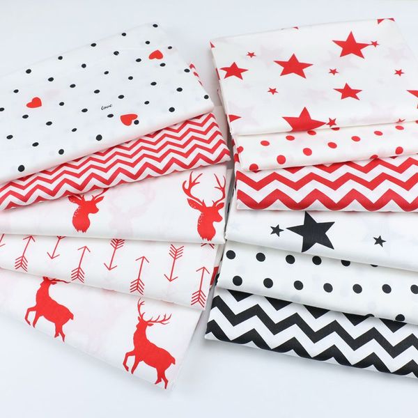 

160cm*50cm cotton fabric nordic wind cartoon red black christmas elk deer star arrow chevron fabric for diy crib cushion tissue, Black;white