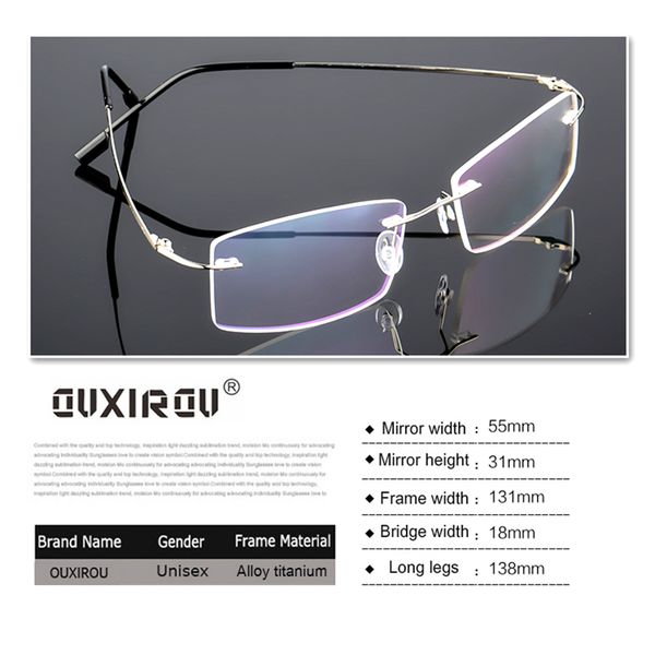 

lightweight rimless glasses frame memory titanium eyeglasses women men square myopia optical glasses frames oculos de grau s858, Silver