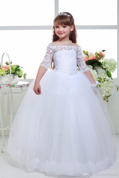 Belo branco frisado tule flor vestidos sem mangas jóias abertas de volta com arco comprimento do chão linda princesa meninas desfiladeir