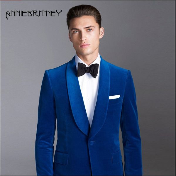 

2018 royal blue man suit for wedding evening party shawl lapel velvet custom blazer classic jacket elegant formal tuxedo 2 piece, White;black