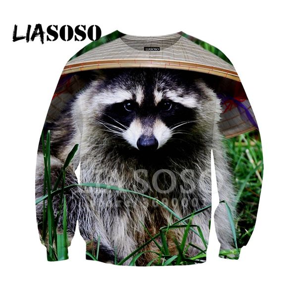 

liasoso new sweatshirt harajuku style hoodies 3d print lovely raccoon cute animals men women casual pullovers long-sleeve x1528, Black