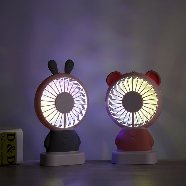 

2018 mini summer fan linglong rabbit and damo bear handheld fan led lighting thin mini usb fan