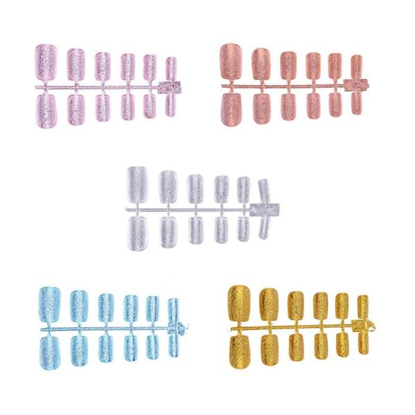 

elegant 12pcs glitter pattern traceless fake nail stickers 5 colors finished false nails whole nail patch art tool, Red;gold