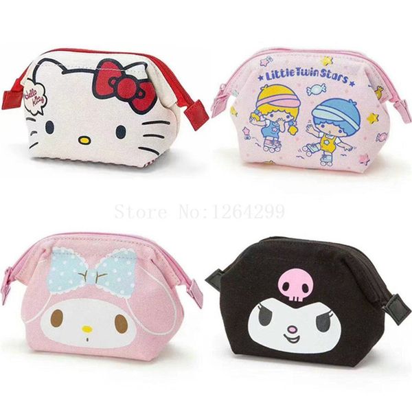 

new fashion hello kitty my melody little twin stars kuromi girls kids mini canvas coin purse for children gifts, White