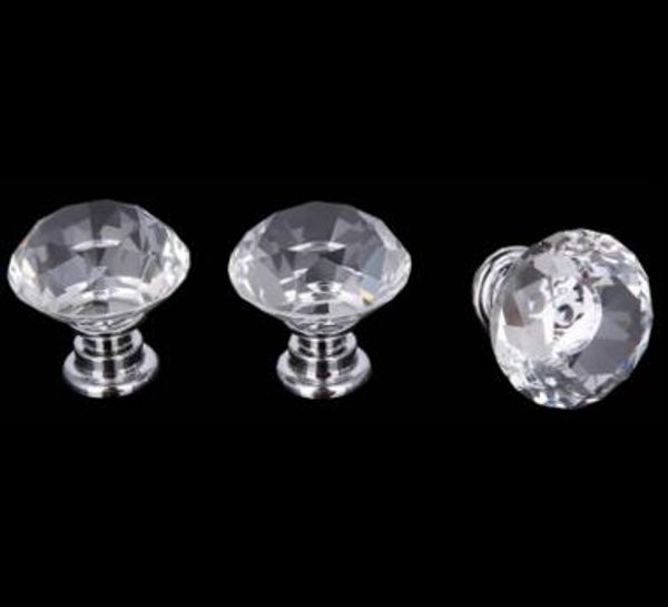 2019 40mm Diamond Crystal Drawer Pulls Knobs Glass Alloy Door