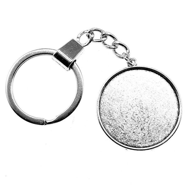 

6 pieces key chain women key rings car keychain for keys classic single side inner size 30mm round cabochon cameo base tray bezel blank, Slivery;golden