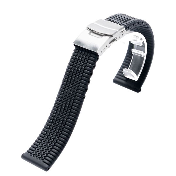 

black stripe 20mm/22mm/24mm silicone watch strap band with 2 spring bars for smart sport watches fold over clasp with safety, Black;brown