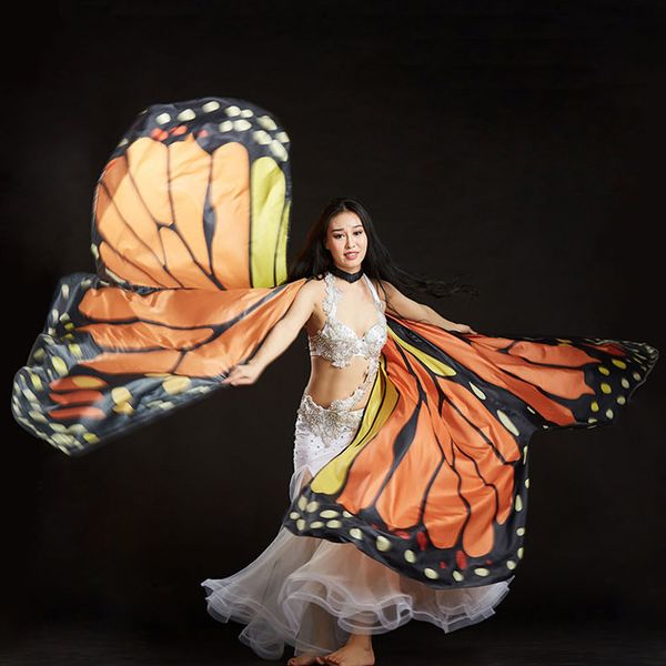 

creative orange rainbow butterfly belly dance isis wings bellydance costumes accessory stage play club performance props wing, Black;red