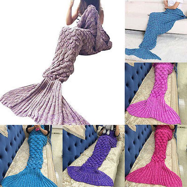 

spring bedding sofa mermaid blanket wool knitting fish style little tail blankets warm sleeping child princess loves gift