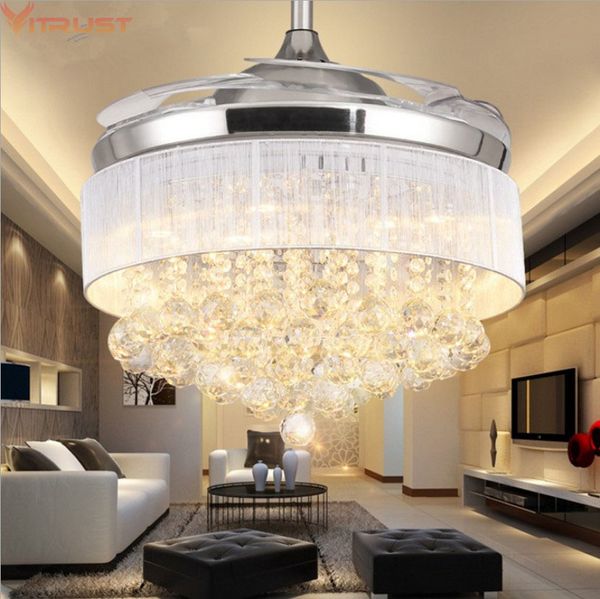 

modern ceiling fan lamp remote controller crystal lights folding living dining room bedroom modern led fan lamps 110v 220v