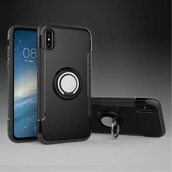 Hybride TPU + PC 2-in-1-Rüstungshülle, stoßfeste Hüllen, 360-Ring-Ständerhalter, magnetische Rückseite für iPhone X, Samsung S8 Plus S7